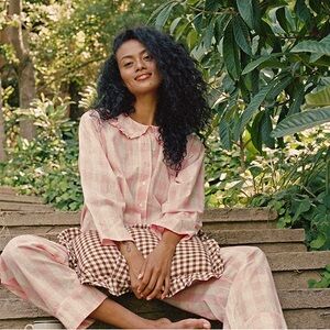 NWT Doen Pink Checkered Women's Pajama Set